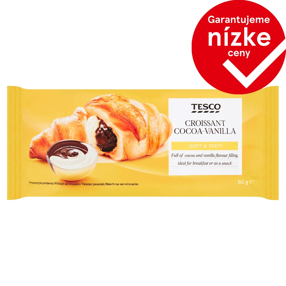 Tesco Croissant s kakaovou náplňou a s náplňou s vanilkovou príchuťou 60 g