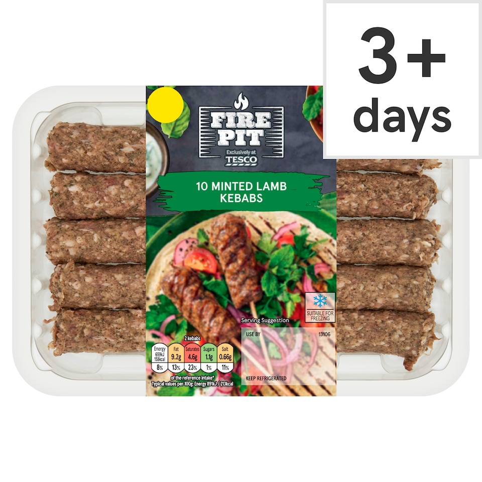 Tesco Fire Pit 10 Minted Lamb Kebabs 400G