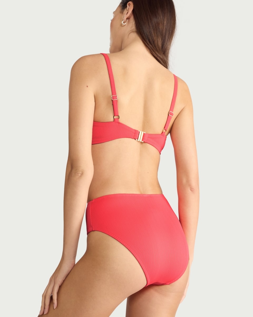 image 1 of F&F Ribbed Textured High Waisted Bikini Bottoms in Pink