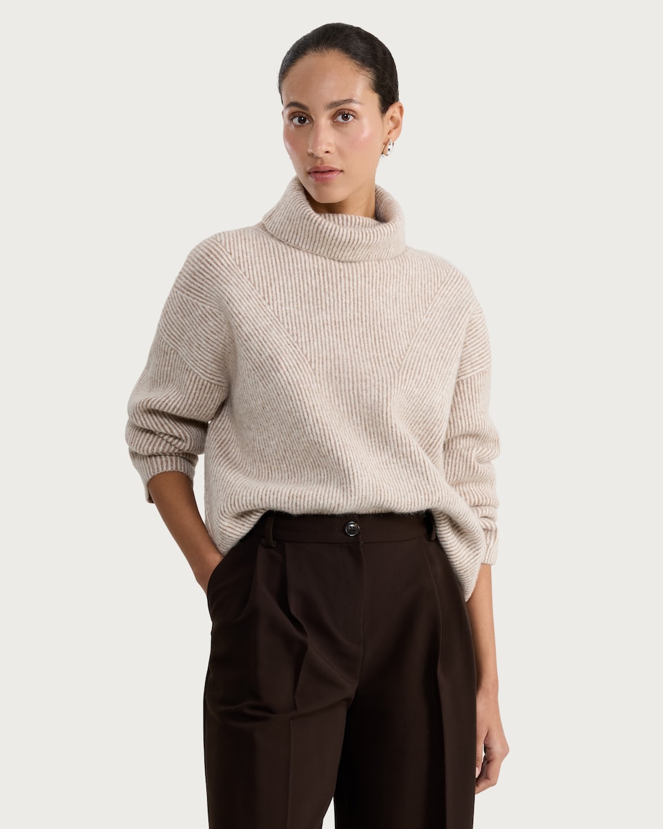 image 1 of F&F Ribbed Knit Roll Neck Jumper with Wool in Mink