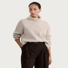 F&F Ribbed Knit Roll Neck Jumper with Wool in Mink