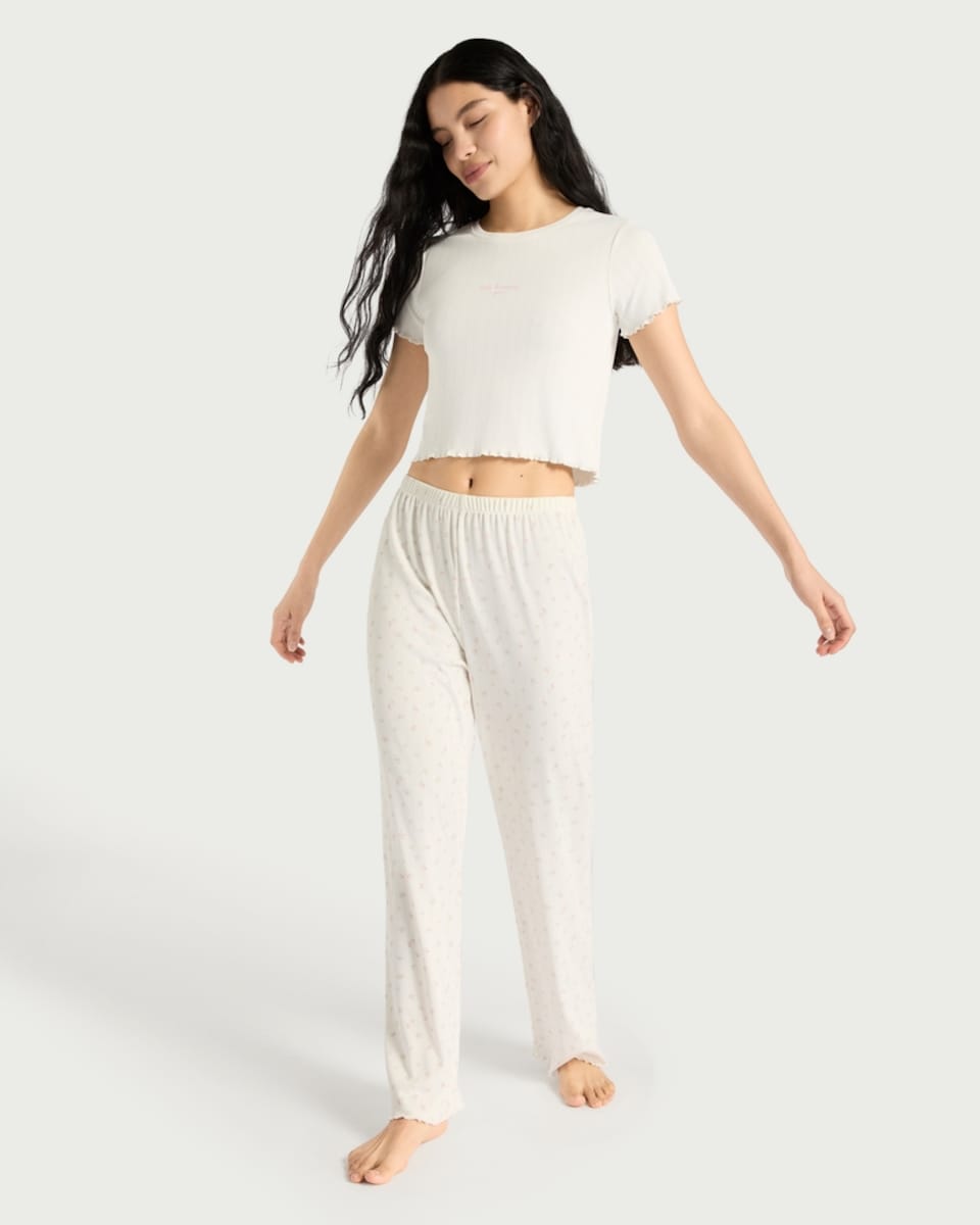 image 1 of F&F 2-Piece Top and Bottoms Pyjama Set in Multi White