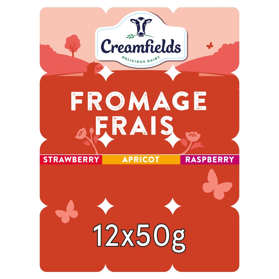 Creamfields Apricot Strawberry Raspberry Fromage Frais 12 X 50G