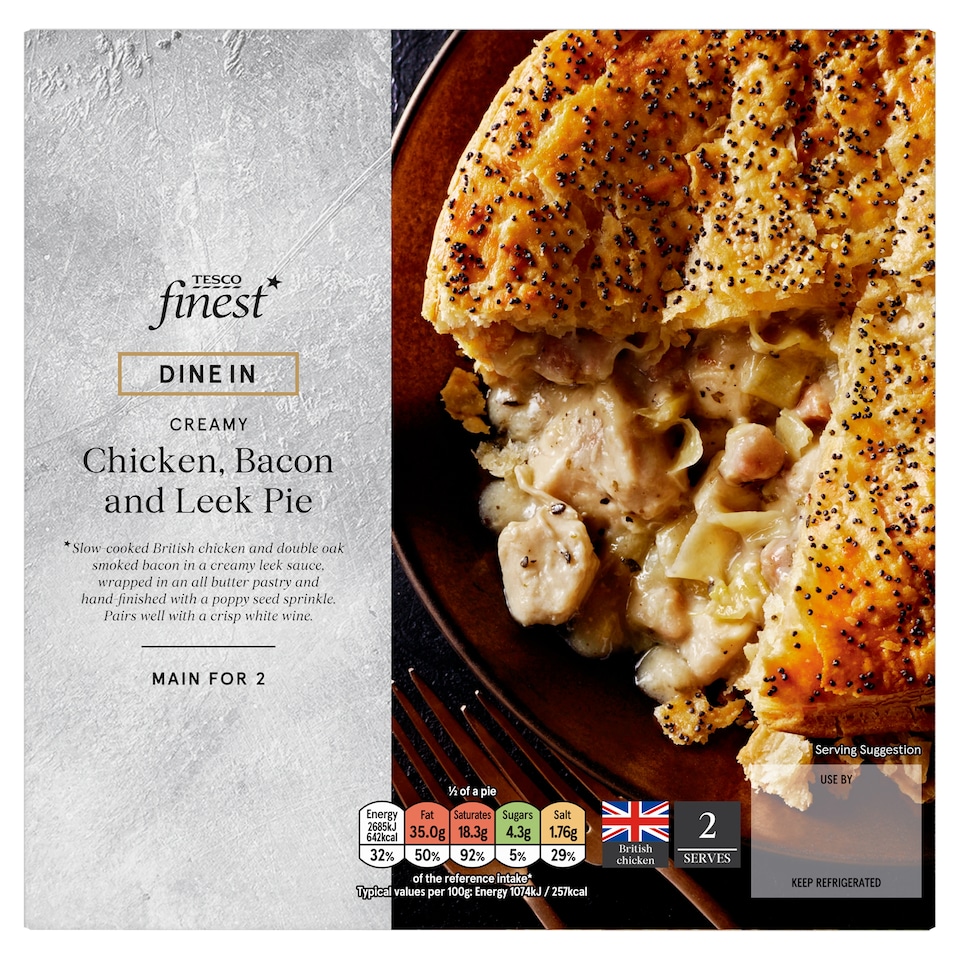 Tesco Finest Dine In Creamy Chicken, Bacon & Leek Pie 500g
