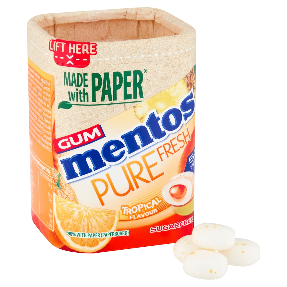image 1 of Mentos Pure Fresh Gum - Tropical Flavour 50 Pieces 100g