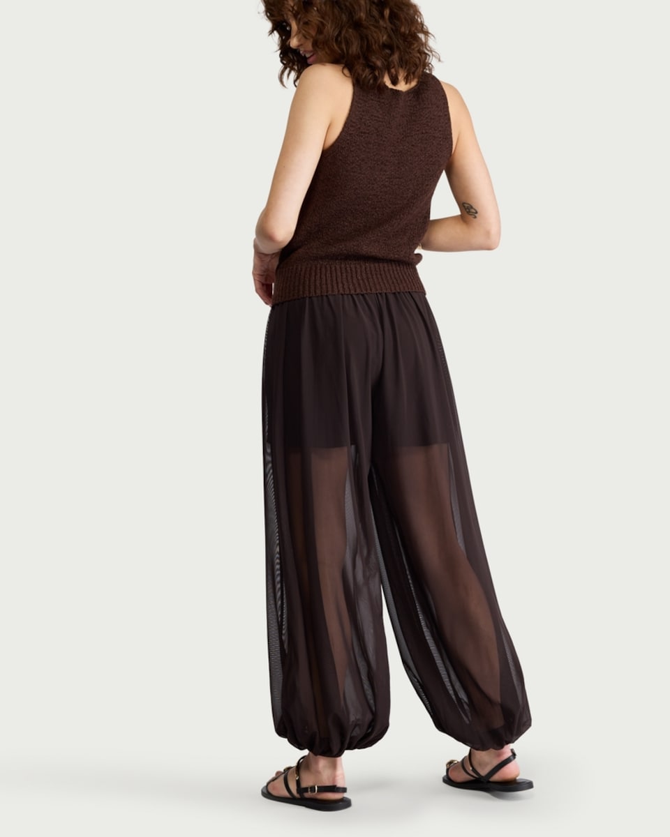 image 1 of F&F Mesh Balloon Leg Trousers in Brown