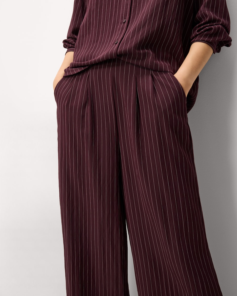 image 1 of F&F Pleated Pinstripe Wide Leg Trousers in Purple