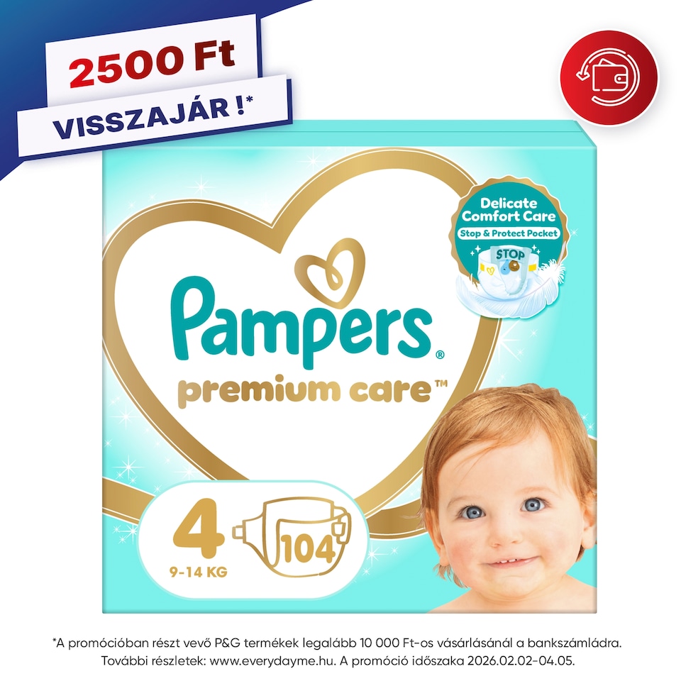 Pampers Premium Care, Méret: 4, 104 Pelenka, 9kg-14kg  1. kép