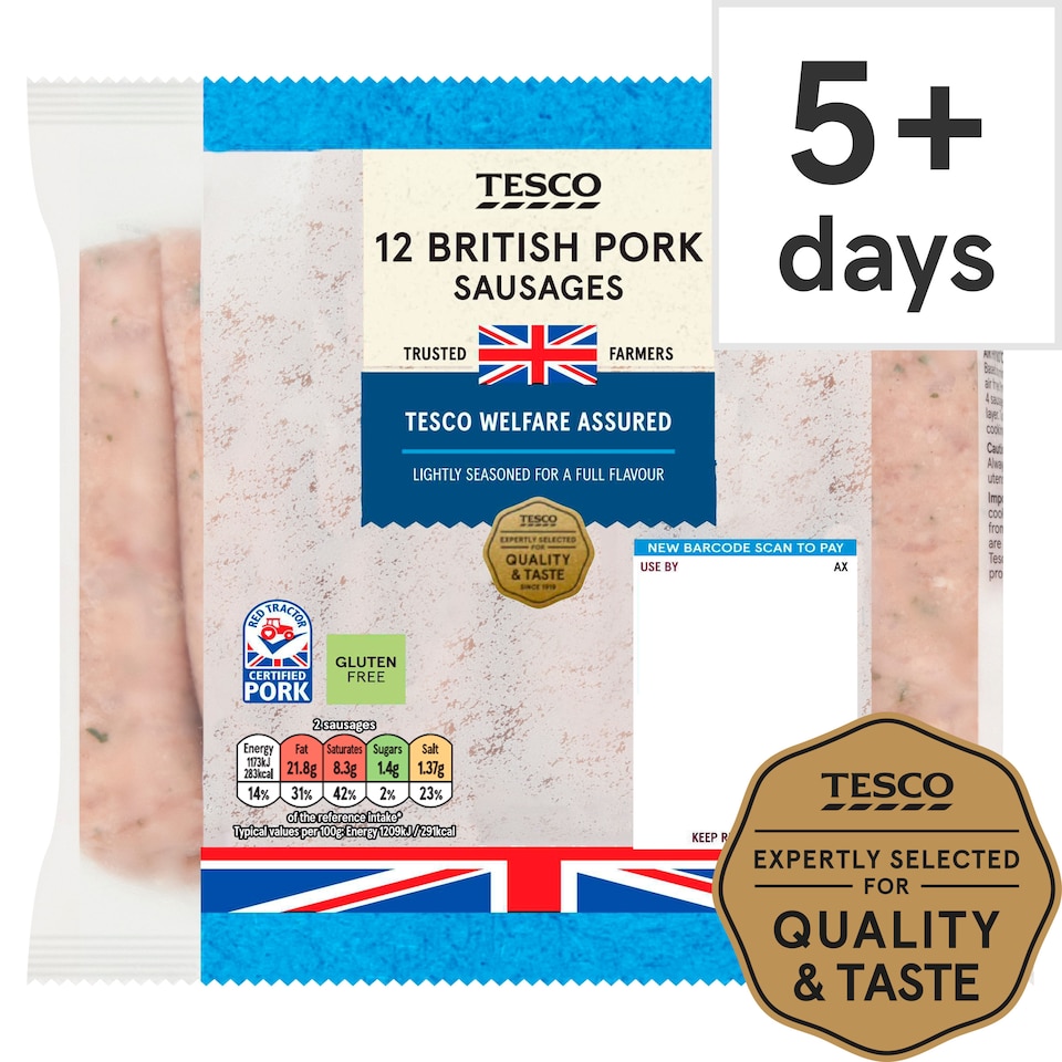 Tesco 12 Pork Sausages 681G