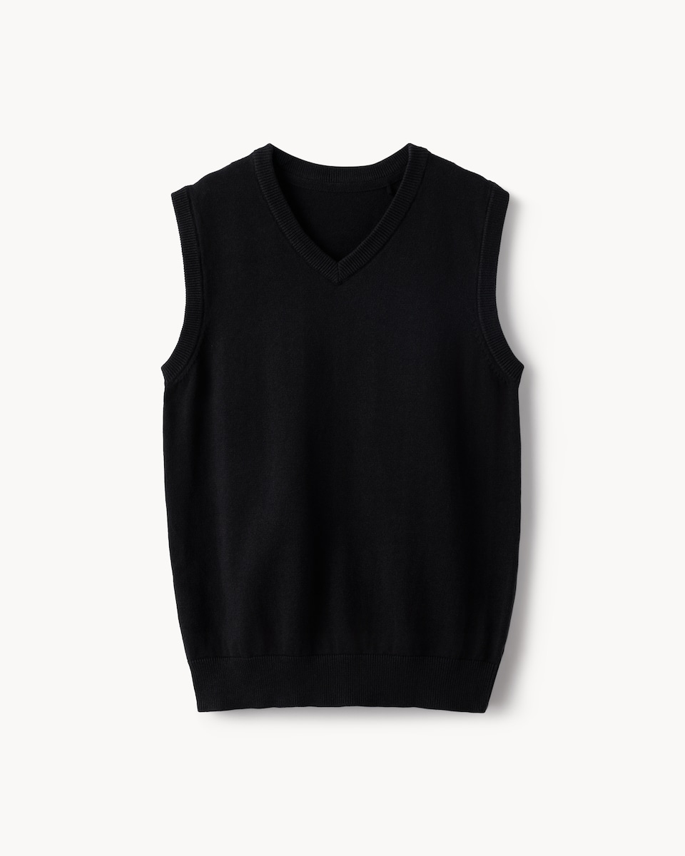 image 1 of F&F School Unisex Pure Cotton V-Neck Tank Top in Black