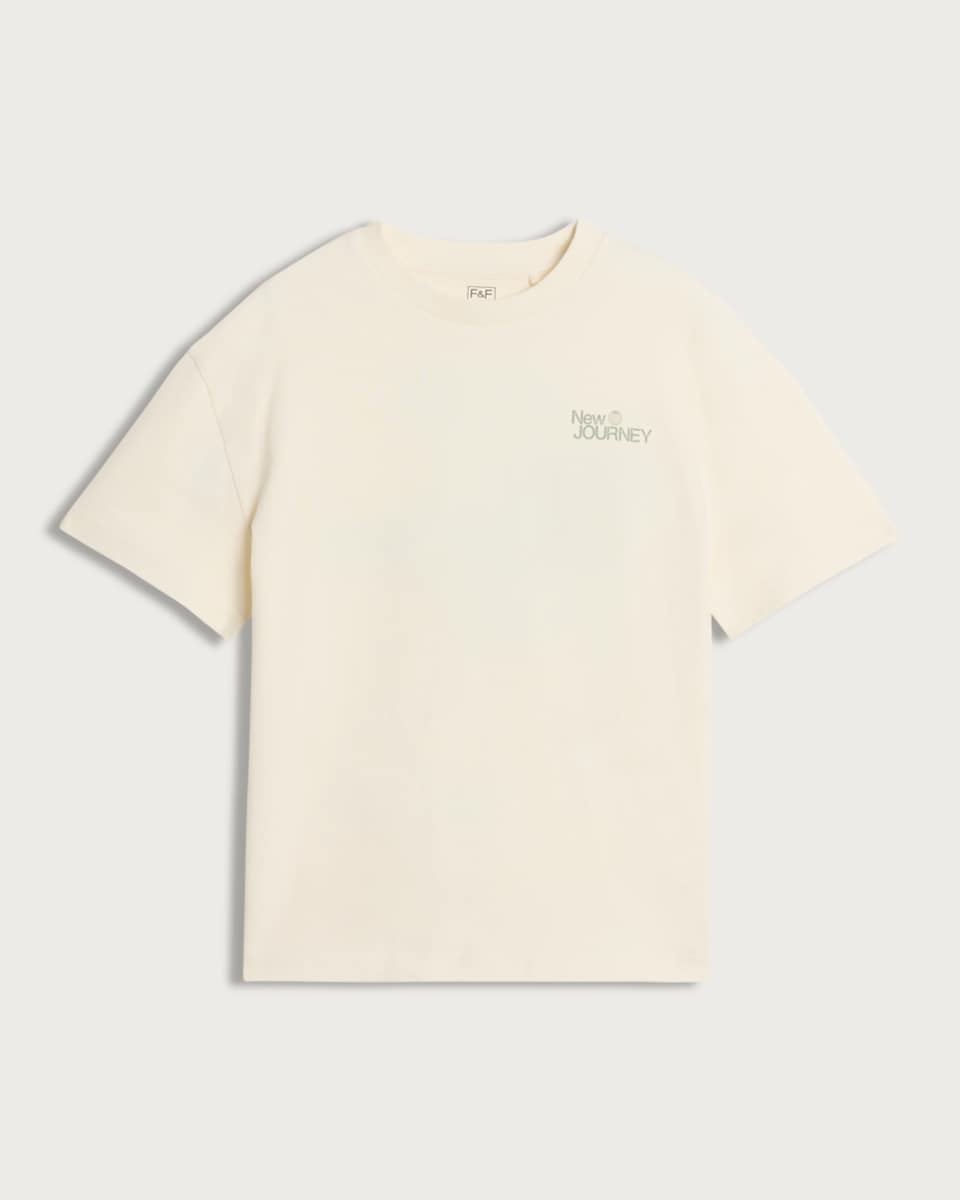 image 1 of F&F Boys Pure Cotton Printed Oversized Fit T-Shirt in Cream
