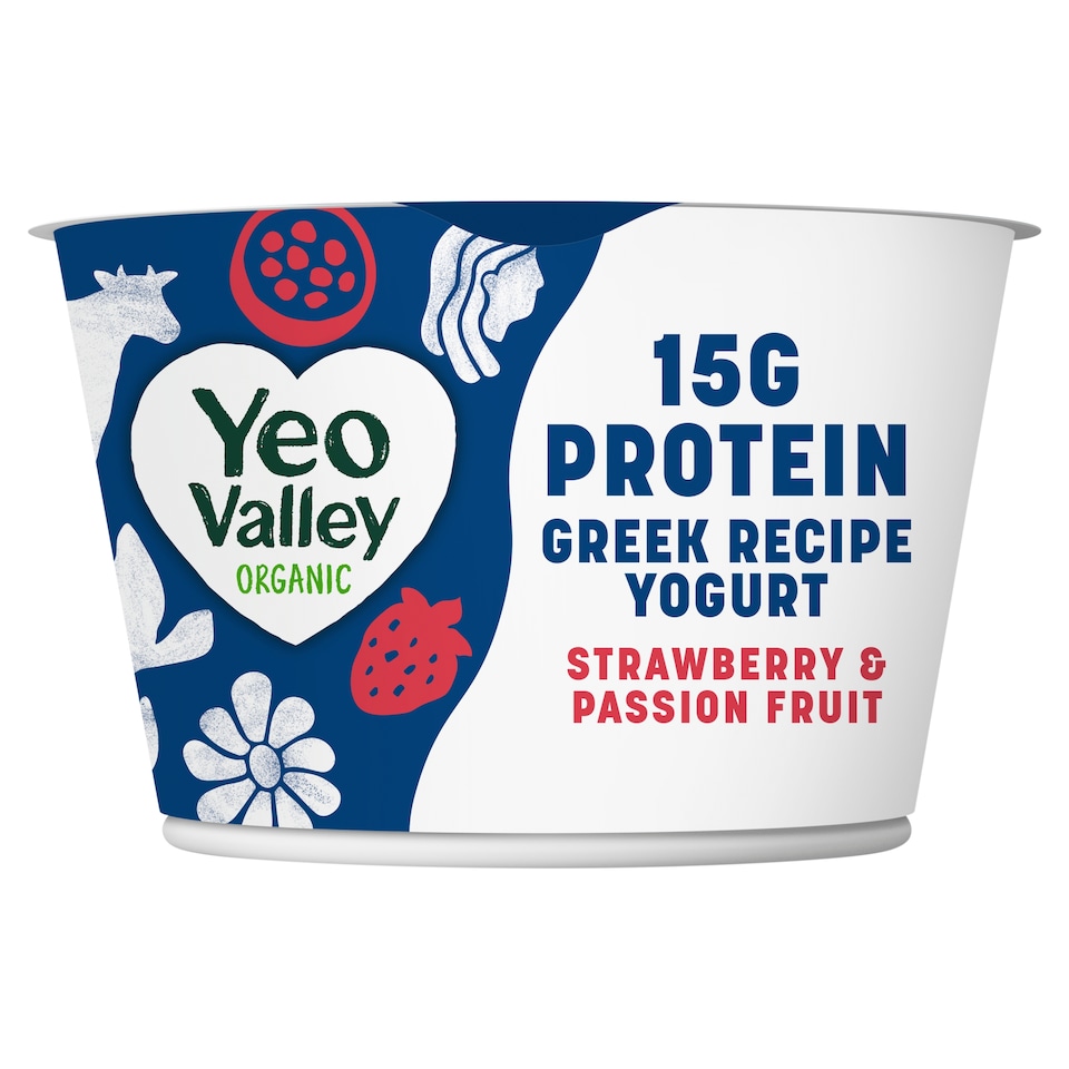 Yeo Valley Organic Greek Recipe Strawberry & Passionfruit Protein Yogurt 200g