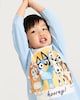 image 1 of Bluey Pure Cotton Hooray Slogan Long Sleeved Top in Blue