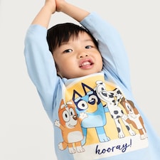 Bluey Pure Cotton Hooray Slogan Long Sleeved Top in Blue