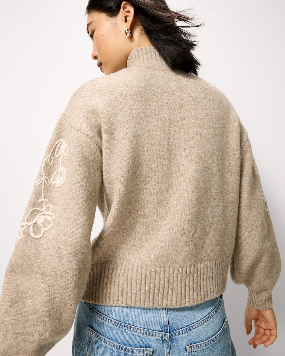 image 1 of F&F High Neck Cornelli Embroidered Jumper in Neutral