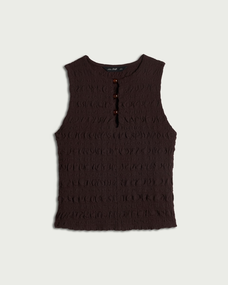 image 1 of F&F Textured Buttoned Co-ord Sleeveless Top in Brown