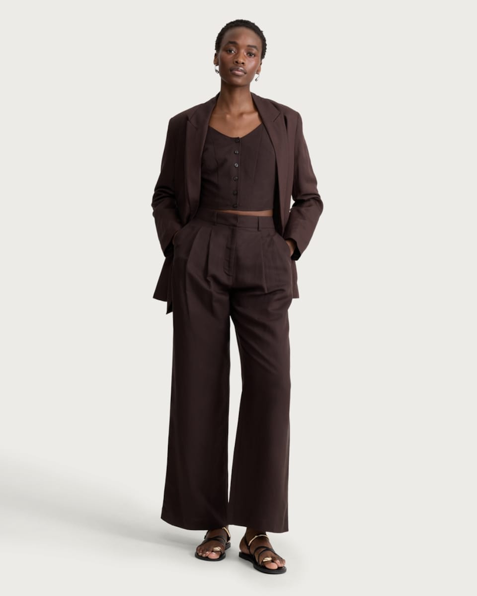image 1 of F&F Double Pleat Wide Leg Trousers in Brown