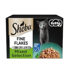 Sheba Fine Flakes Cat Food Trays Chicken & Salmon Jelly 8x85g