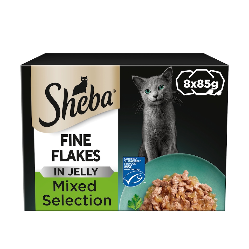 image 1 of Sheba Fine Flakes Cat Food Trays Chicken & Salmon Jelly 8x85g