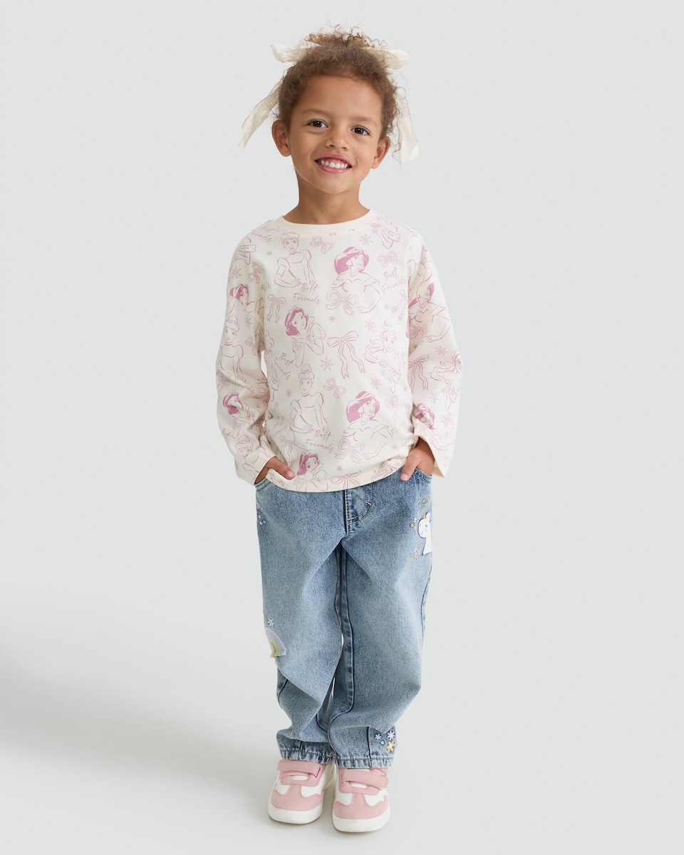 image 1 of Disney Princess 3-Pack Pure Cotton Long Sleeved Tops in Pink