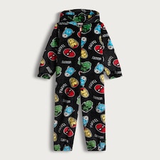Marvel Heroes Print Fleece Hooded Onesie in Black