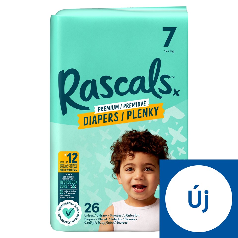 Rascals Premium Unisex pelenka, méret: 7, 17+ kg, 26 db  1. kép