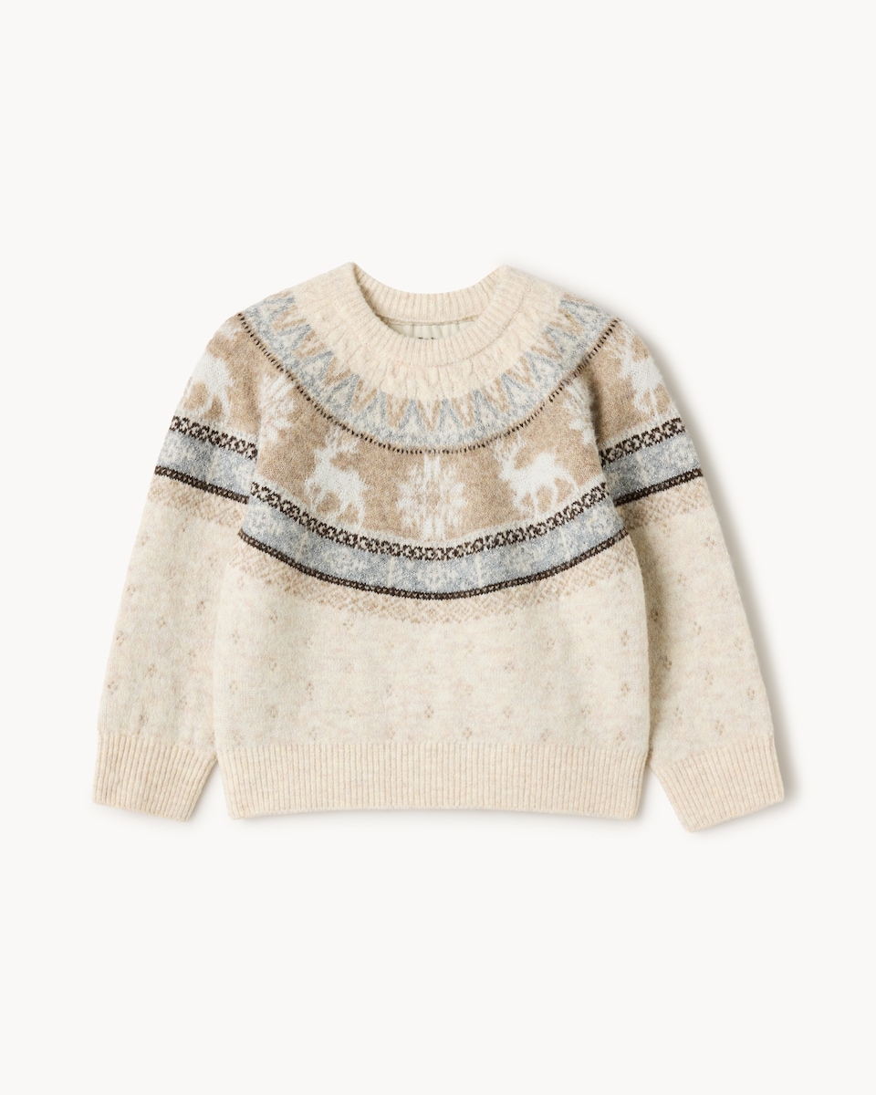 image 1 of Christmas Girls Fair Isle Matching Family Jumper in Cream