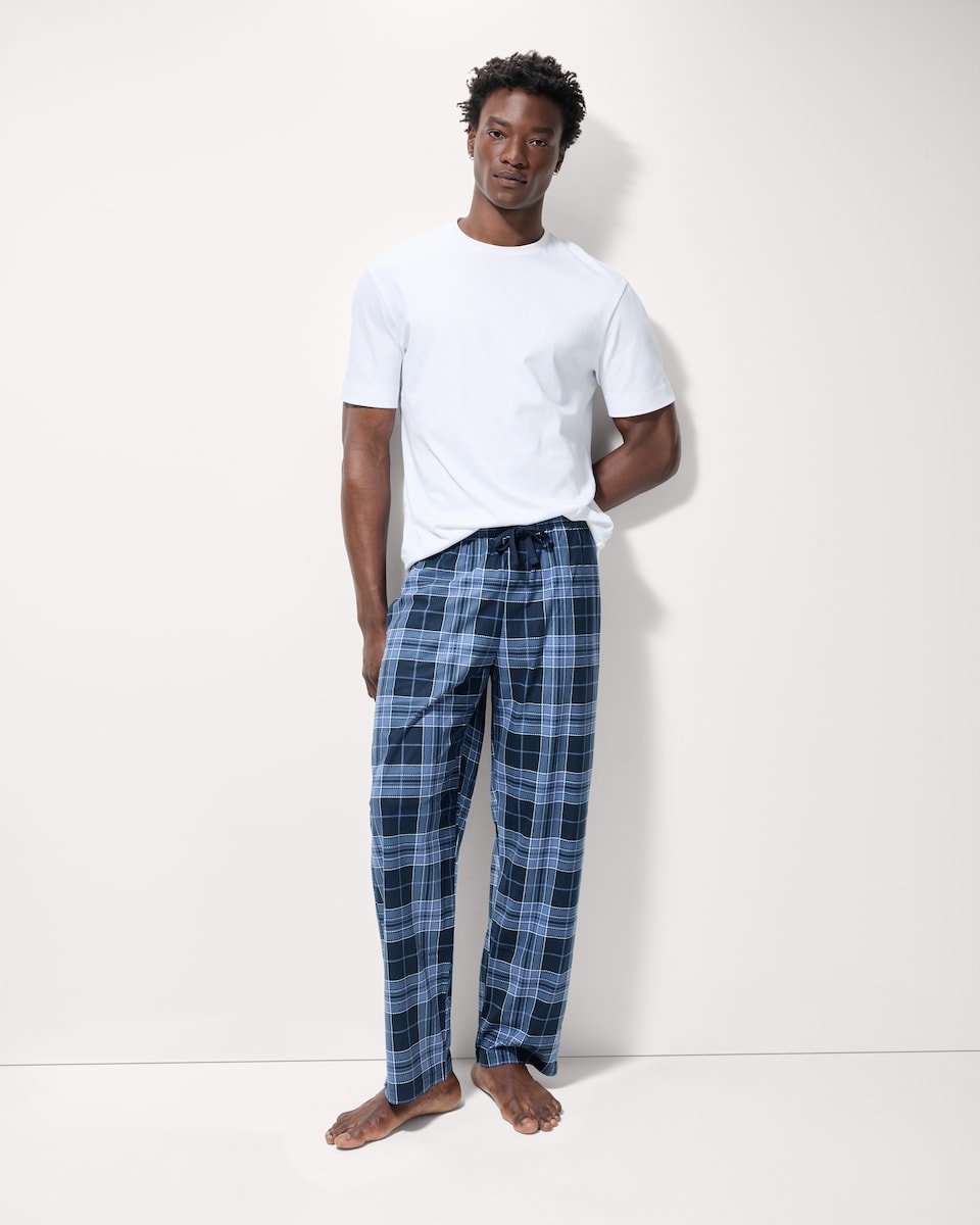 image 1 of F&F 2-Pack Fleece Checked Wide Leg Pyjama Bottoms in Navy