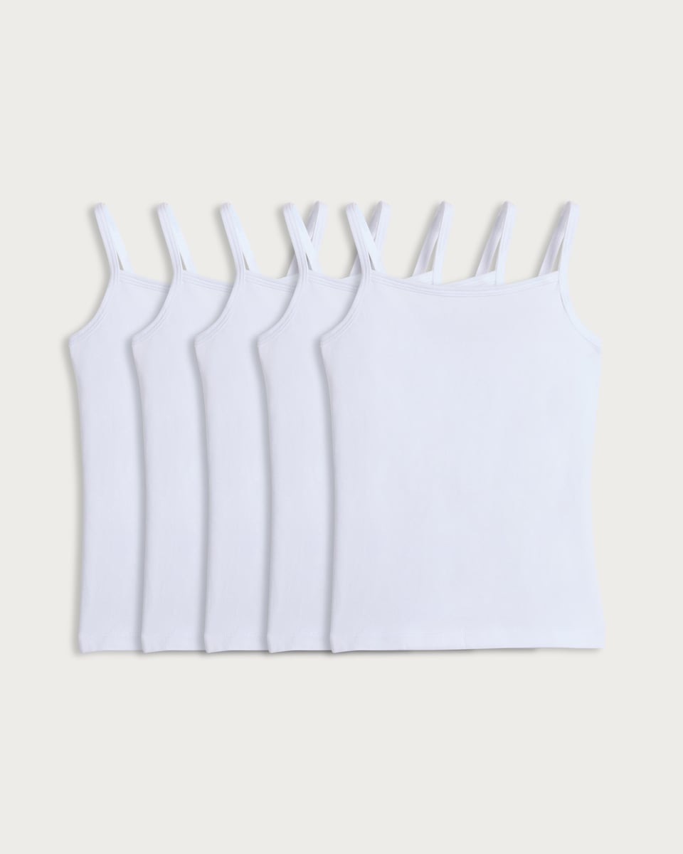 image 1 of F&F Girls Cotton Rich 5-Pack Strappy Cami Vests in Multi