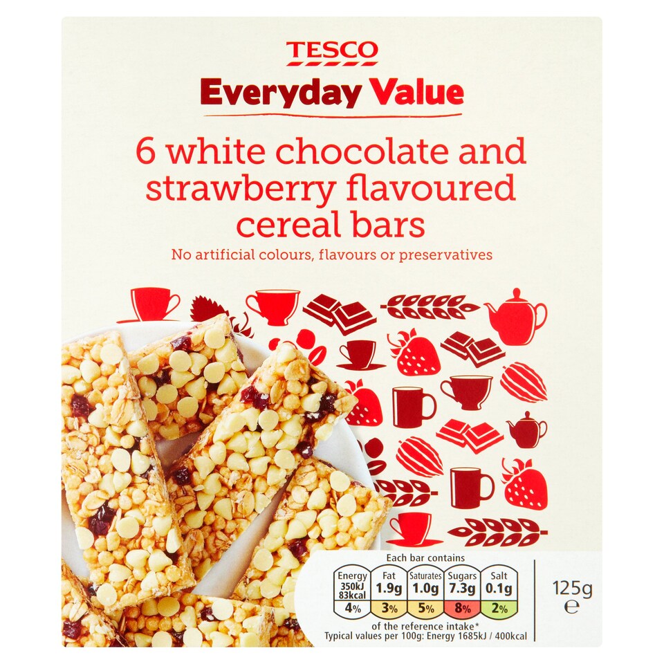 Tesco Everyday Value 6Pk White Chocolate And Strawberry Cereal Bars