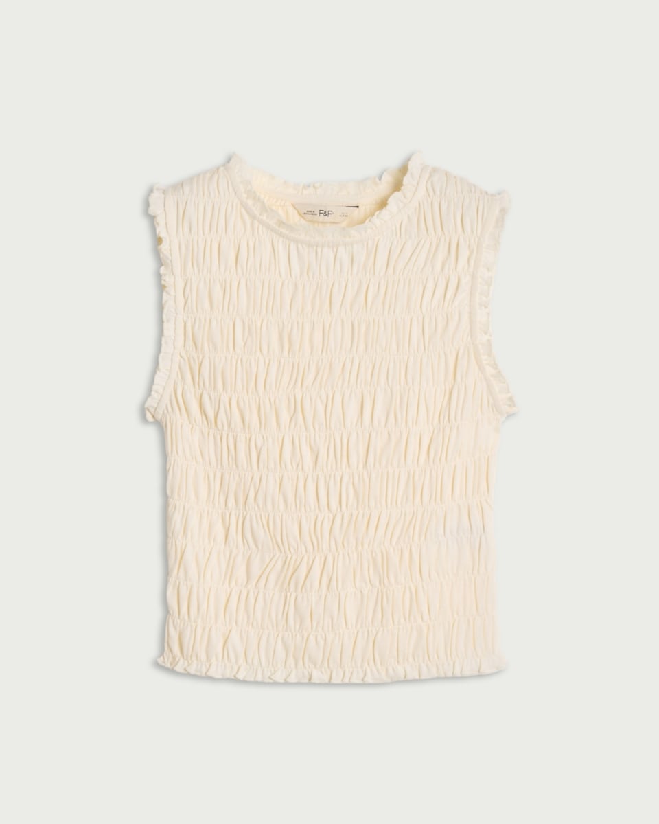 image 1 of F&F Pure Cotton Smocked Vest in Cream