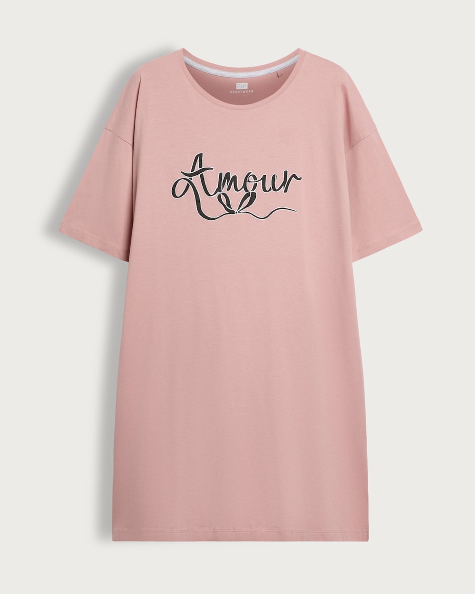 image 1 of F&F Pure Cotton Amour Print Short Sleeved Nightdress in Multi Pink
