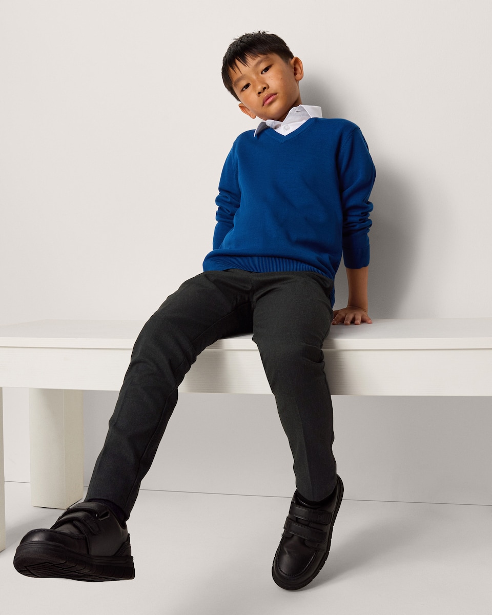 image 1 of F&F School Boys 2-Pack Skinny Fit Longer Length Trousers in Grey