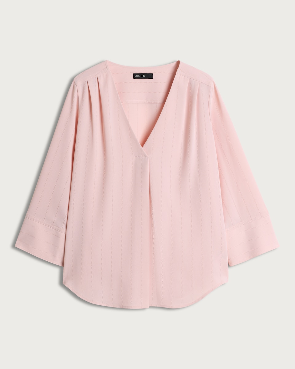 image 1 of F&F V Neck Button Cuff Blouse in Pink