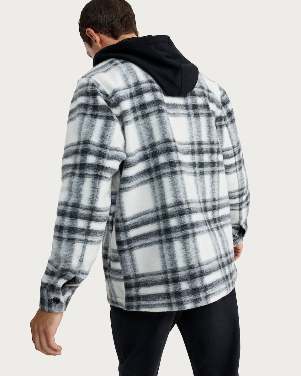 image 1 of F&F Brushed Check Hooded Shacket in White