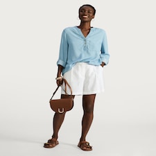 F&F TENCEL™ Button Detail Roll Sleeved Blouse in Blue