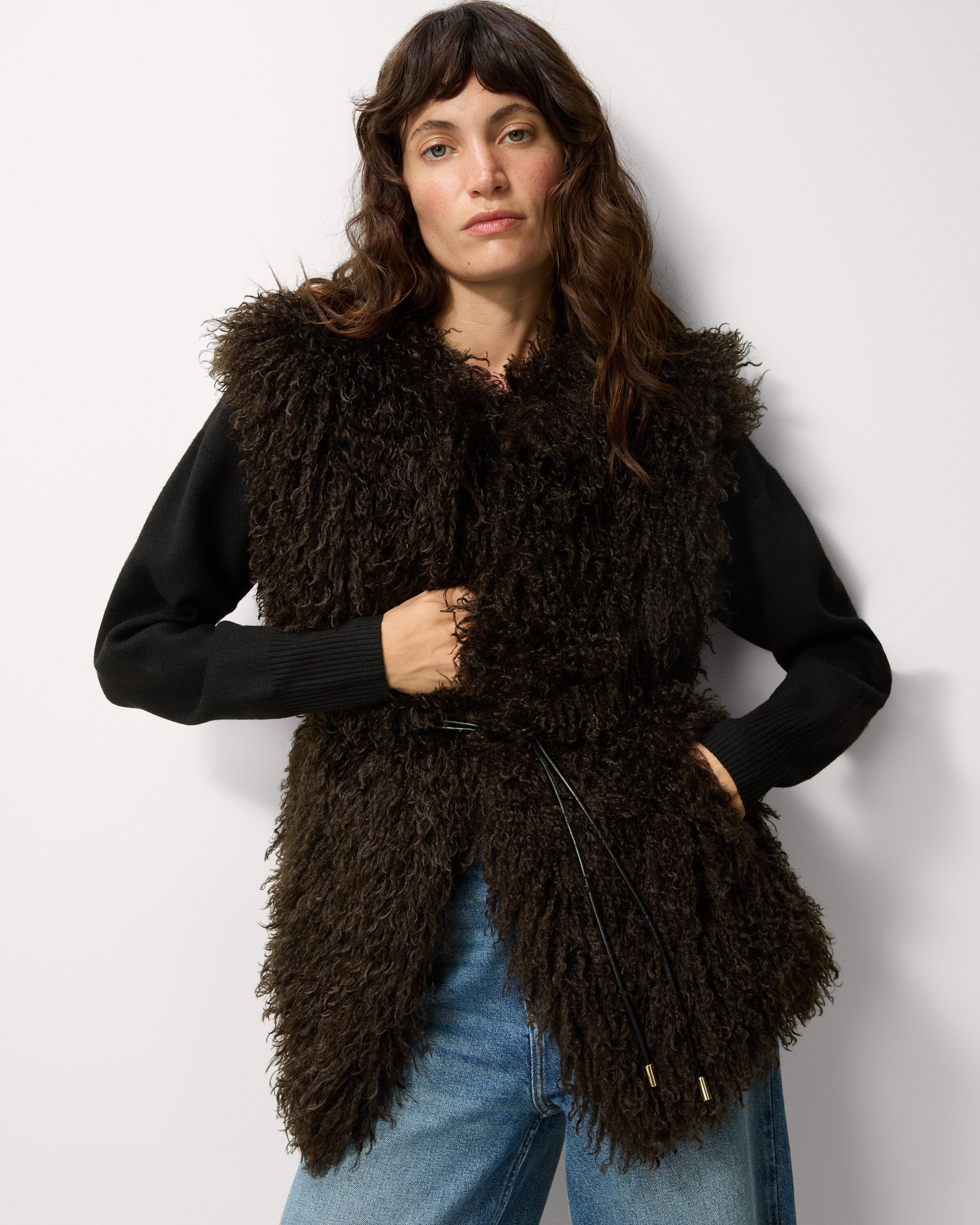 F&F Crinkle Faux Fur Gilet in Brown