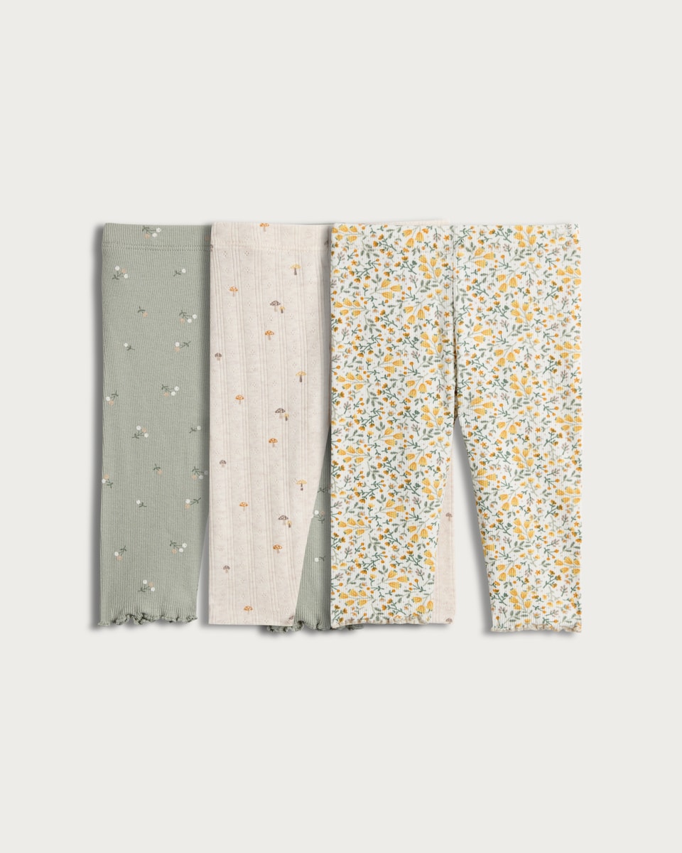 image 1 of F&F Baby 3-Pack Cotton Rich Floral Print Leggings in Green