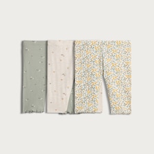 F&F Baby 3-Pack Cotton Rich Floral Print Leggings in Green