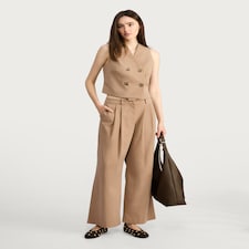 F&F Double Pleated Wide Leg Trousers in Brown