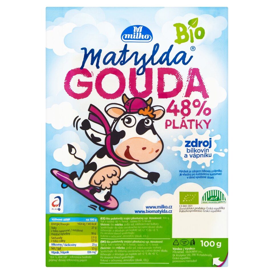 Obrázek 1 pro produkt Milko Matylda Bio gouda 48% plátky 100g