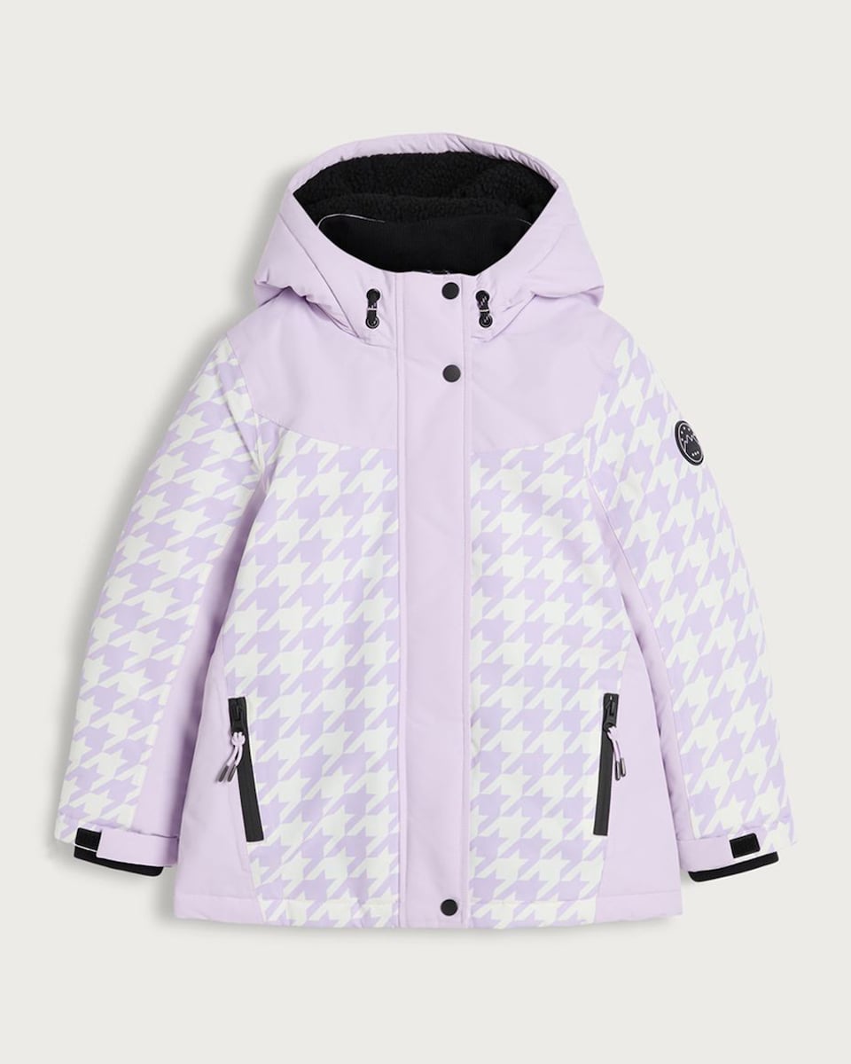 image 1 of F&F Girls Houndstooth Hooded Ski Jacket in Multi