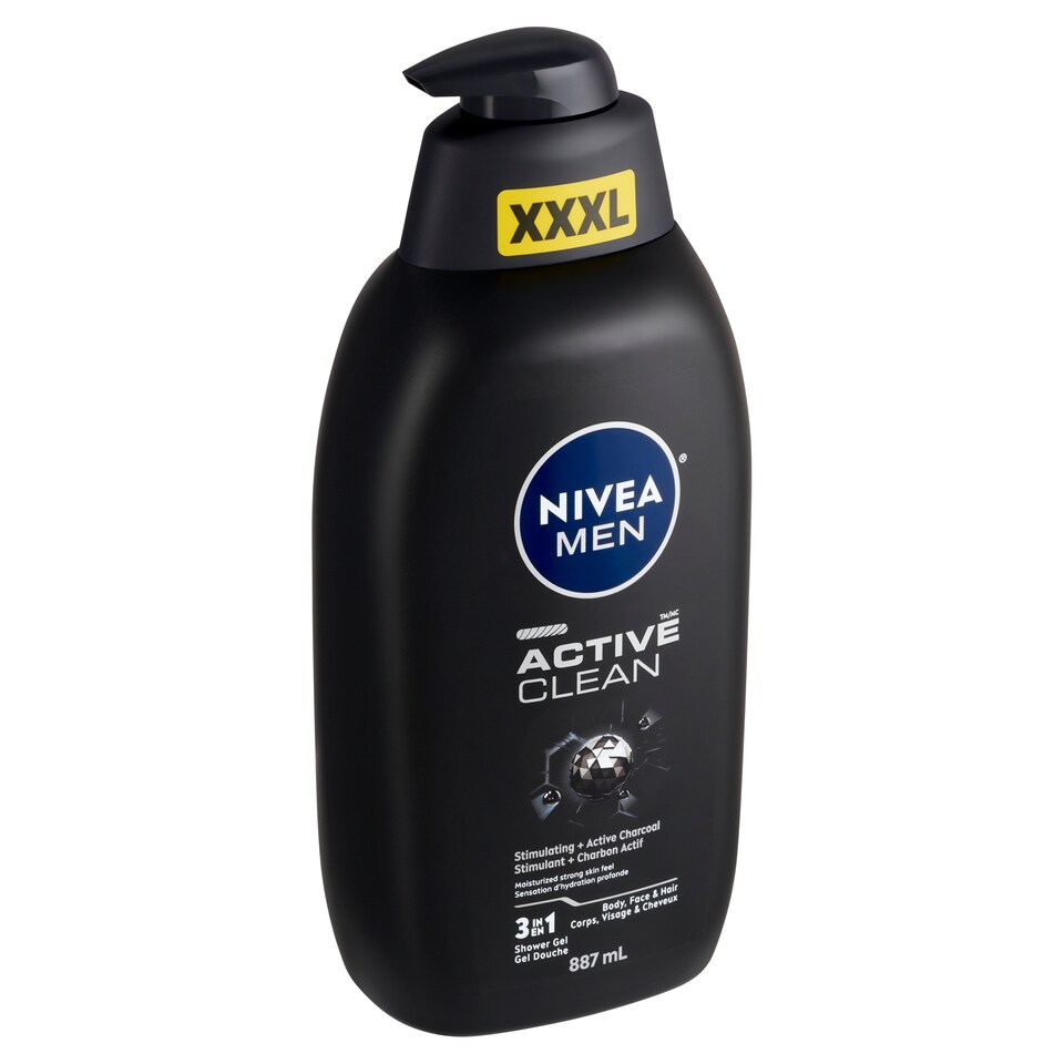 image 1 of Nivea Men Active Clean 3 in 1 Shower Gel 887ml