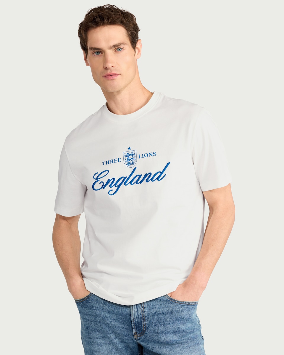 image 1 of England Pure Cotton Three Lions T-Shirt in Ecru