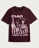 image 4 of F&F Pure Cotton Ciao Pasta Print Oversized T-Shirt in Burgundy