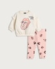 image 1 of Rolling Stones 2-Piece Cotton Rich Sweatshirt and Leggings Set in Pink