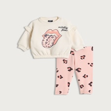 Rolling Stones 2-Piece Cotton Rich Sweatshirt and Leggings Set in Pink