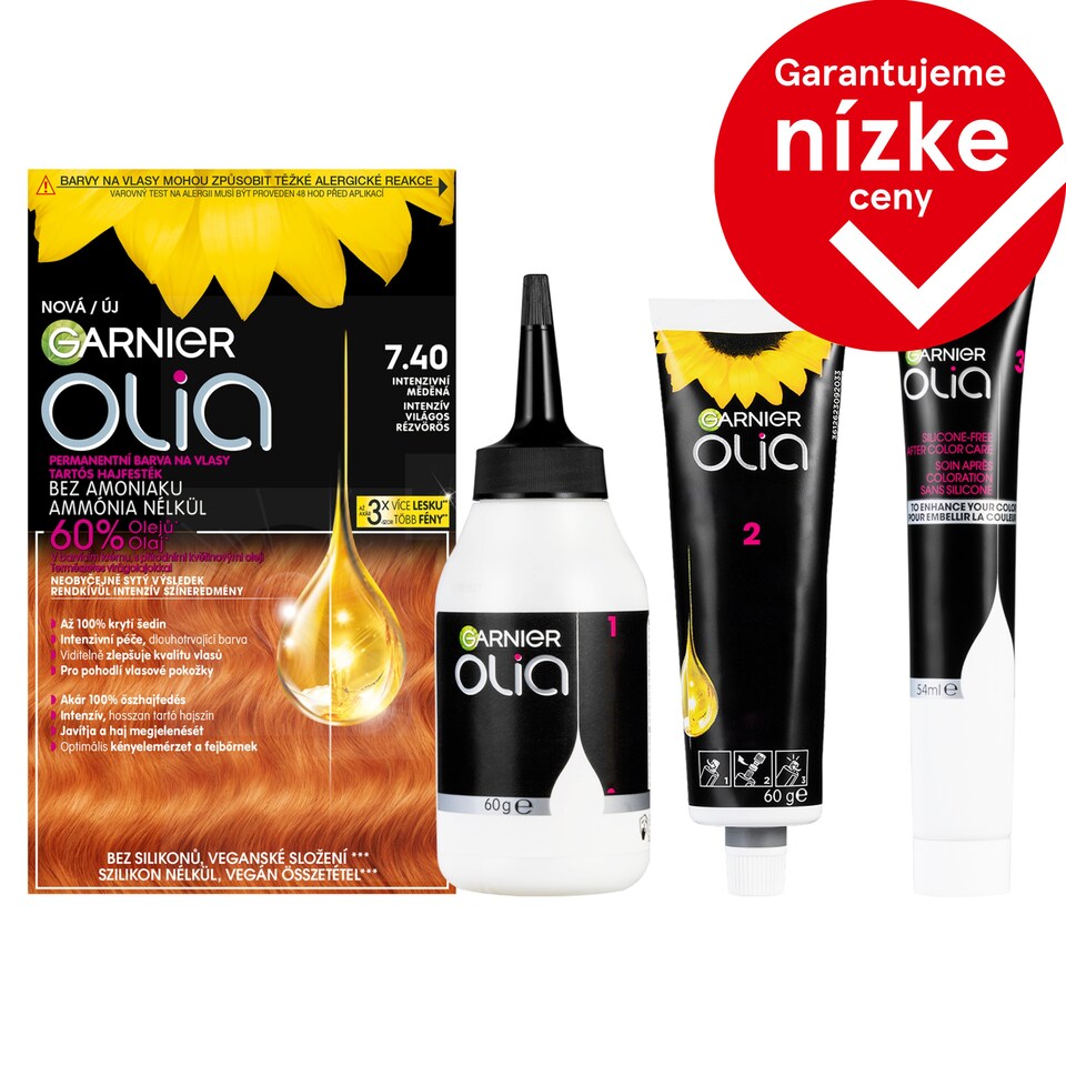 Garnier Olia permanentná farba na vlasy 7 .40 Intenzívna medená, 60 +60 +54 ml