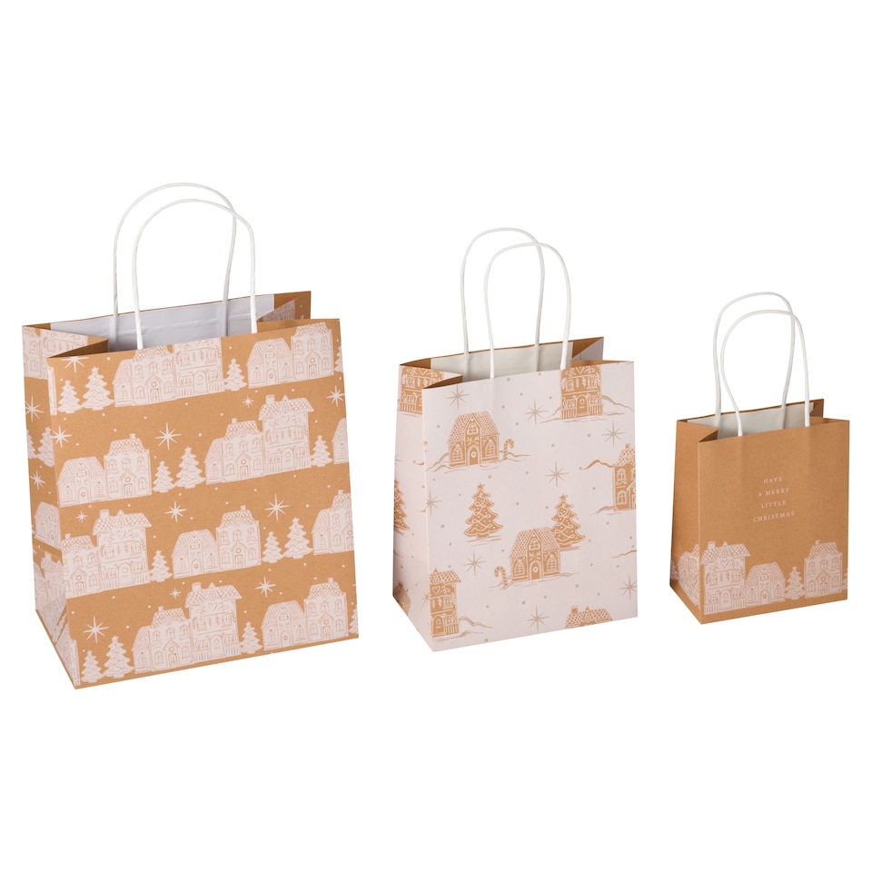 Tesco Gingerbread Houses Christmas Gift Bags Multi 3 Pack