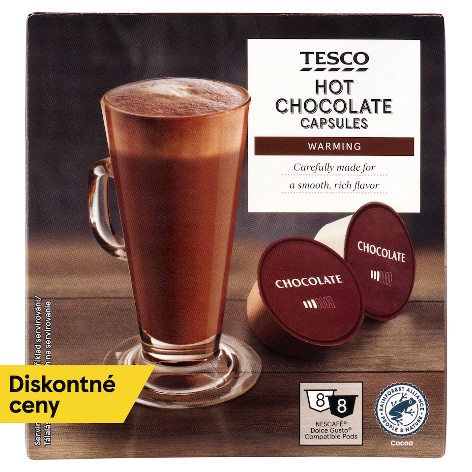 Tesco Sladená zmes na prípravu kakaového nápoja a sušené mlieko s cukrom 8 x 16 g + 8 x 16 g (256 g)